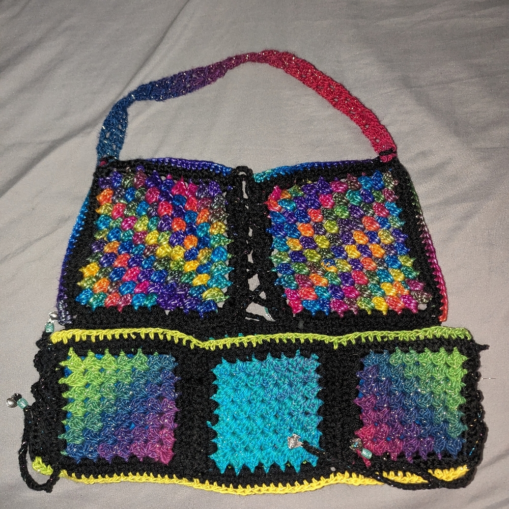 Crochet top beautiful rainbow colors size Large hand made